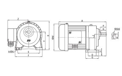 100W/200W AC Dreiphasen Getriebemotor (klein)